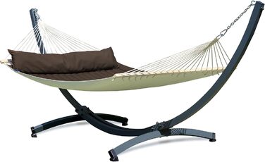 Відкритий панамський гамак Potenza з алюмінієвим каркасом на 2 особи I Stick Hammock XXL 210x140, 200kg I Рама гамака 200 кг Атмосферостійка (коричневий, основна рама графіт) Коричнева основна рама Графіт