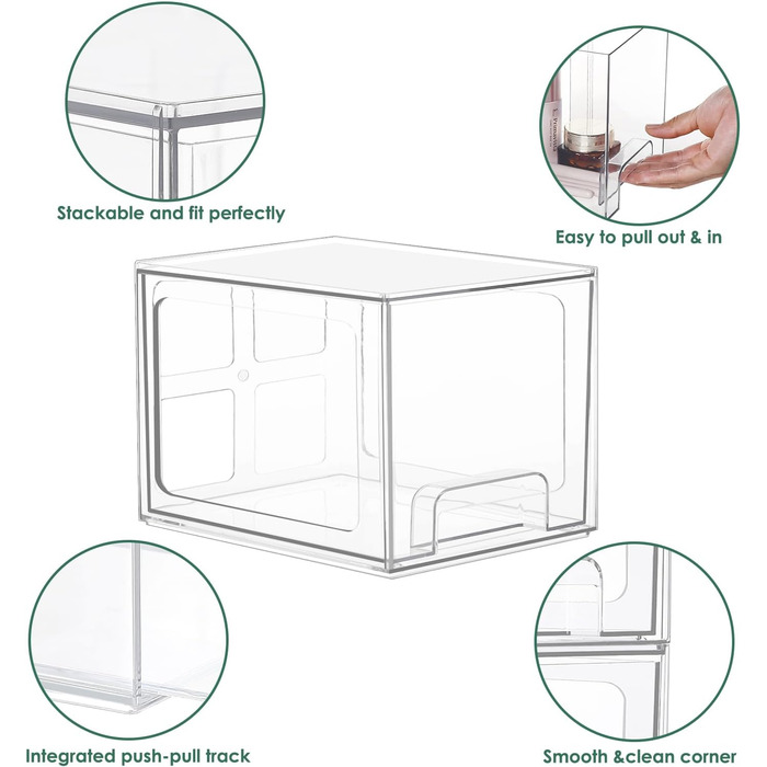 Шухляди косметичного органайзера Greentainer, штабельований прозорий акриловий органайзер для макіяжу, 2 шт. и Ящик столу для зберігання туалетного столика, ванна кімната, спальня Дві високі коробки
