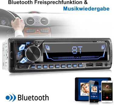 Автомобільна стереосистема XOMAX XM-R282 з FM RDS, гучний зв'язок Bluetooth, USB, SD, MP3, ID3, 2-й порт USB з функцією заряджання, AUX-IN, 1 DIN