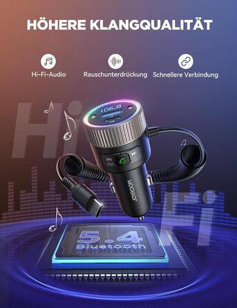 Адаптер Bluetooth JOYROOM Автомобільний FM-передавач Автомобільний передавач Bluetooth 5.4 для автомобіля Bluetooth, подвійний мікрофон і світлодіодне світло, Bluetooth і U-диск