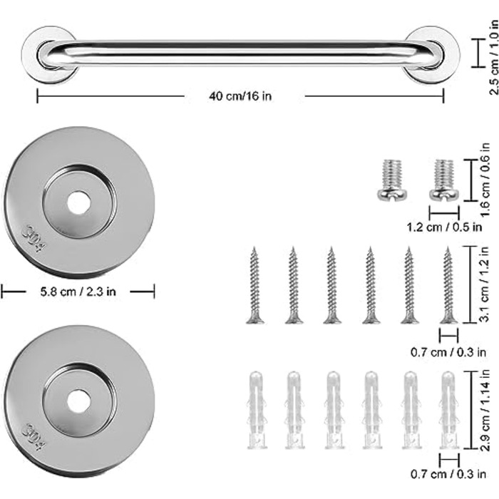 Поручень для ванної кімнати, 304 Поручень для ванної кімнати з нержавіючої сталі, нековзна ручка для ванної кімнати Запобіжна ручка Внутрішня/зовнішня допоміжна ручка для кухні Спальня Ванна, душ і сходинки, (70 см)