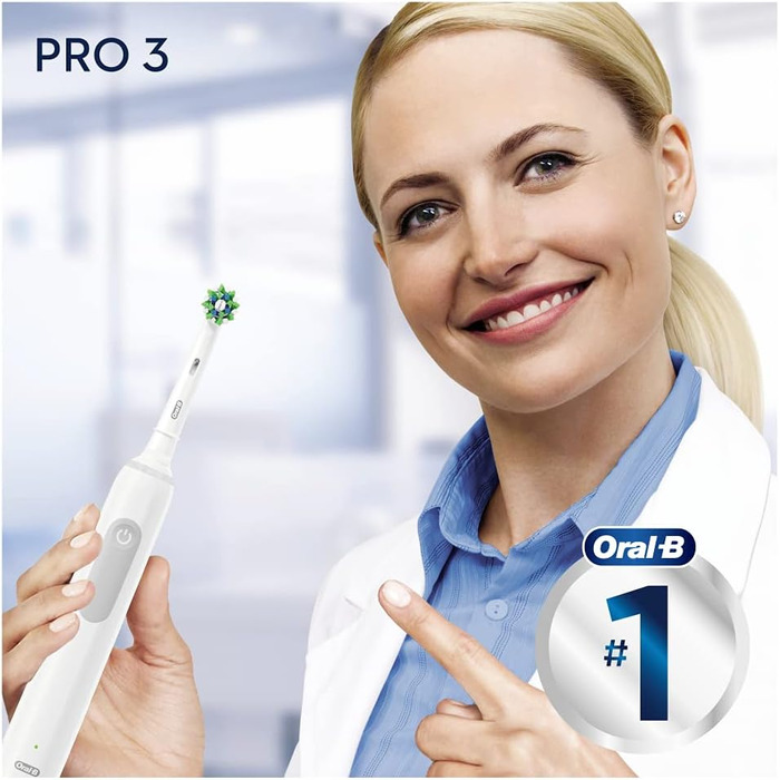 Електрична зубна щітка Oral-B PRO 3 3000 CrossAction, з 3 режимами чищення та візуальним регулюванням тиску на 360 для догляду за зубами, подарунок чоловіку/жінці, дизайн від Braun, білий