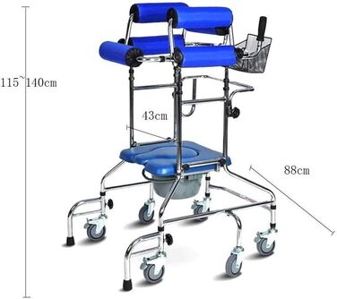 Допоміжний засіб для ходьби дорослих, Допоміжний засіб для ходьби з туалетним стільцем для тренування реабілітації нижніх кінцівок, колеса, конструкція проти падіння, прикраса