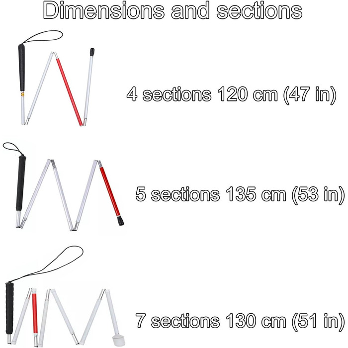 Телескопічна тростина Tavkomco, палиця для ходьби з алюмінієвого сплаву та титанового сплаву для людей похилого віку, допоміжні пристрої для сліпих або слабозорих, з червоною світловідбиваючою стрічкою (Ш, 135 см/53 дюйми) 135 см/53 дюйми B