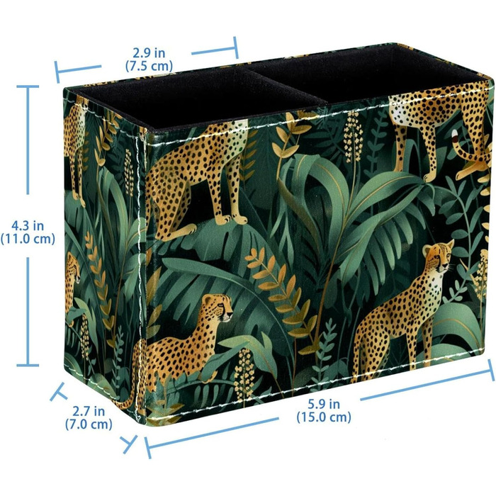 Органайзер для макіяжу, Організація та зберігання офісу, Органайзер для ручок, Сучасний мультфільм, Тварина в тропічних джунглях, Леопард, Канцелярське приладдя, Візерунок для настільного органайзера 11554
