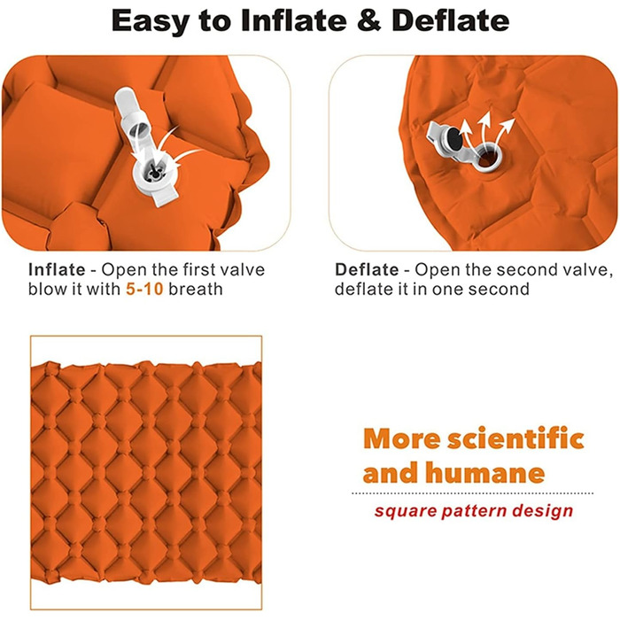 Надувний спальний матрац GGZONE, надувний килимок, кемпінговий килимок з подушкою, надувний матрац, подушка, спальний мішок, надувний диван (колір як показано) (помаранчевий) Красиві краєвиди