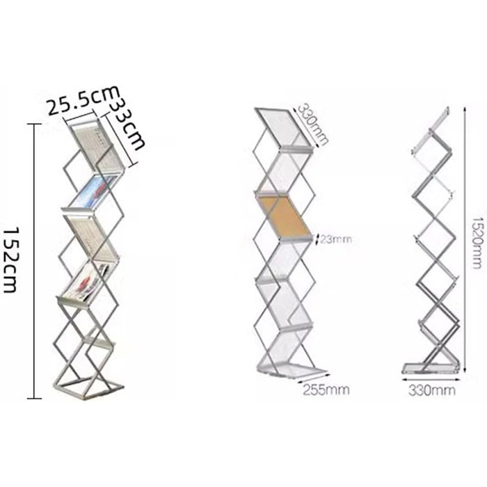 Сучасний окремо стоячий стелаж для журналів, підлоговий стелаж для журналів, стелаж для каталогів літератури, складаний стелаж для журналів для офісних магазинів і виставок (6 кишень), окремо стоячий стелаж для журналів