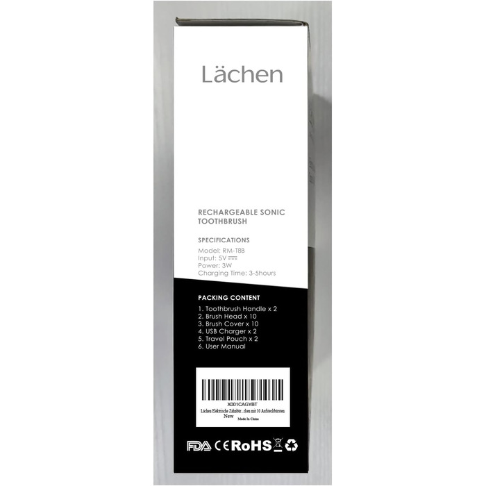 Електрична зубна щітка Lchen подвійна упаковка RM-T8, з 2 наконечниками звукової зубної щітки та 2 дорожніми сумками, 3 режимами та 3 силами вібрації з 10 щітками, дротова