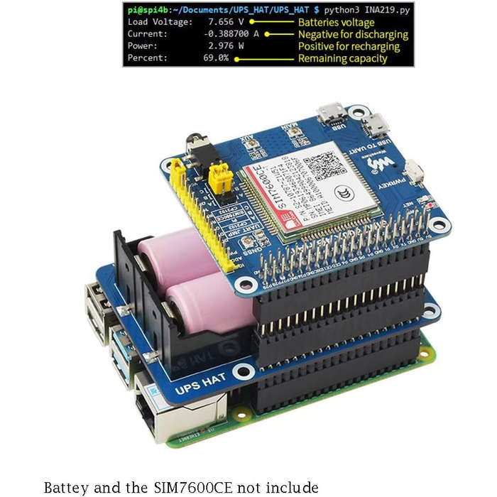 ДБЖ HAT для плат серії Raspberry Pi підтримує безперебійне джерело живлення 5 В, заряд і вихідну потужність одночасно, моніторинг у реальному часі