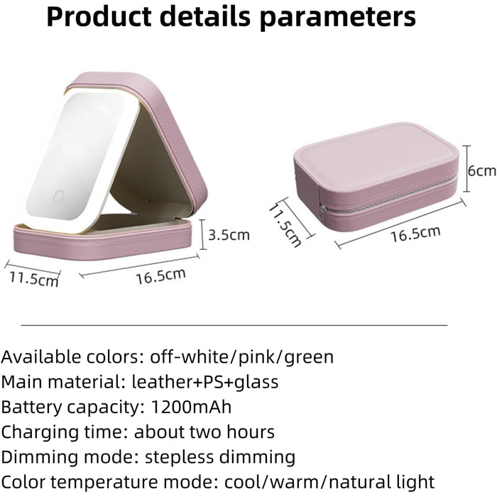 Інтегрована коробка для зберігання косметики з дзеркалом, що заповнює світло, додаткова світлодіодна косметичка, коробка для зберігання косметики зі світлодіодним світловим дзеркалом, портативний косметичний футляр, футляр для макіяжу з роздільниками, беж