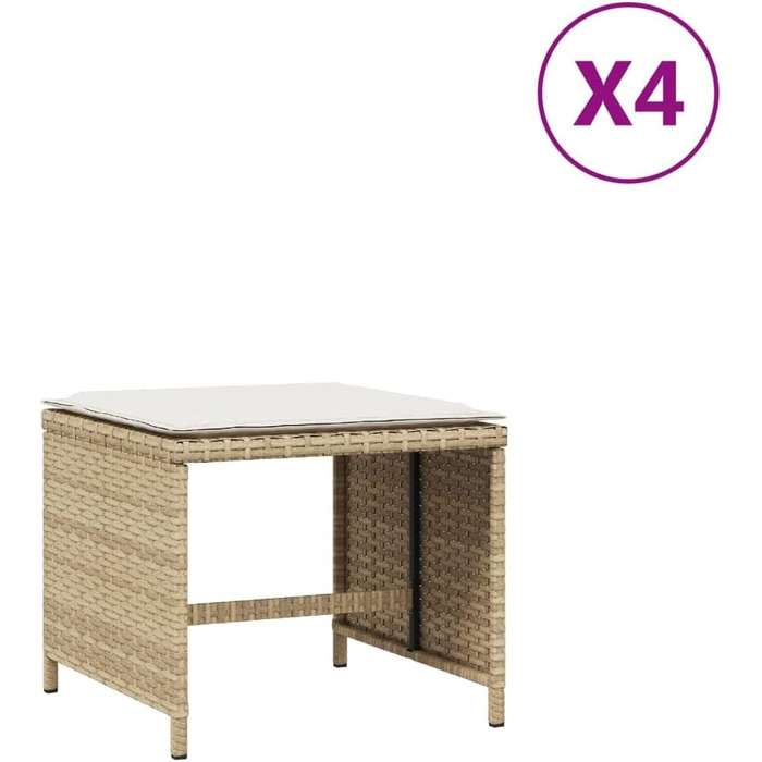 Садовий стілець з подушками ShGaxin 4 шт. Бежевий 40x40x35 см Poly Rattan, балконний стілець, садовий підніжка, садовий підніжка, підніжка для крісла, садовий меблевий табурет - 4007487