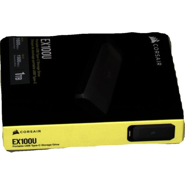 Портативний USB-накопичувач Corsair EX100U на 1 ТБ з інтерфейсом USB Type-C - надшвидкий для будь-якого ПК/машини/консолі, Gen2 x2, Plug-and-Play, у комплекті кабелі USB Type-C і USB Type-A - чорний