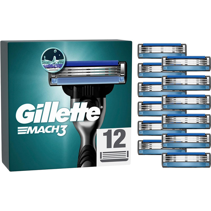 Леза для бритви Gillette Mach3, 12 змінних лез для мокрих бритв Чоловіки з 3-кратним лезом Нові 12-каратні леза