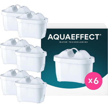 Картридж для фільтра для води AQUAEFFECT MAX 6 шт. I Сумісний із глечиком для фільтра для води BRITA MAXTRA I Картридж для фільтра для води проти хлору та вапняного нальоту I Кращий смак I 150 л або продуктивність фільтра 30 днів