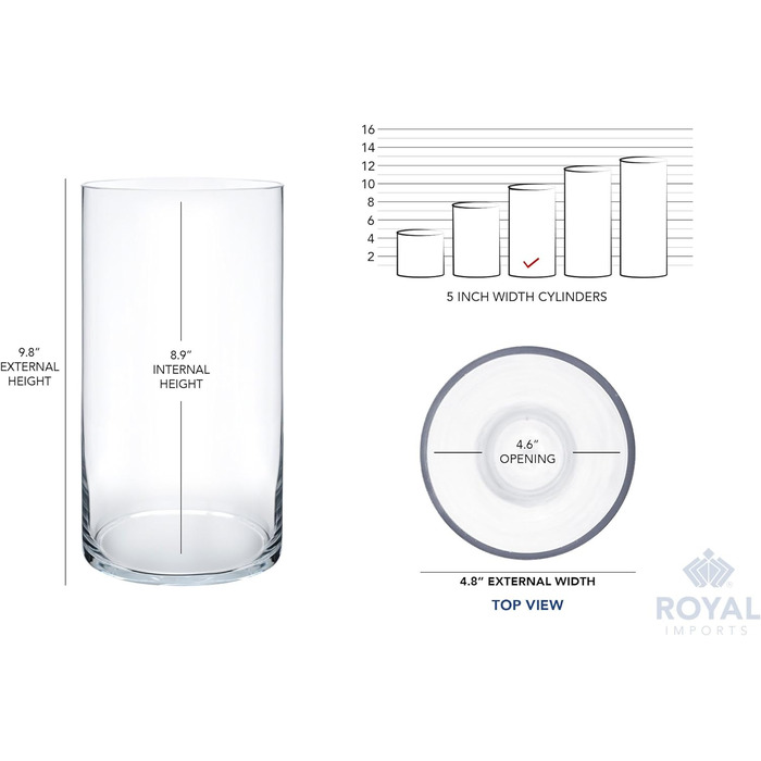 Ваза для квітів Royal Imports, акриловий циліндр, декоративний центральний елемент для дому або весілля, небиткий пластик, 12,7 x 25,4 см, кругла, прозора 5'X10 Прозора