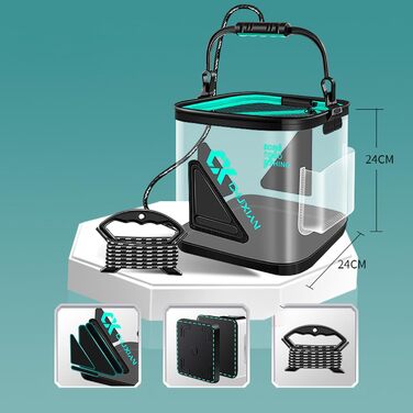 Портативне відро для риболовлі, складне відро для риболовлі, складне прозоре відро, контейнер для риболовлі, бочка для риби Єва, відро для живої риби, для кемпінгу, риболовлі, садівництва, мийки автомобіля, (13л)