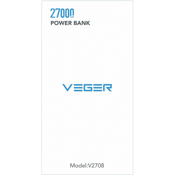 Powerbank VEGER USB C з 4 виходами і 2 входами,  27000mAh, 20W PD