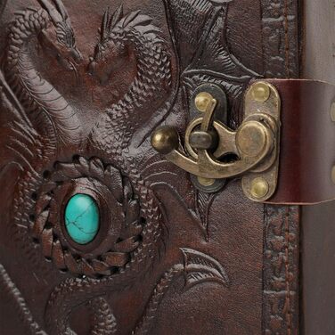 ПЕРЕДОЗУВАННЯ Deckle Double Dragon with Stone Leather Journal - Дорожній журнал для чоловіків і жінок Ескізи Щоденник Книга тіней Вінтажний папір ручної роботи Deckle Edge Paper - 6x8 дюймів 15 х 20 см A5 A5 Унікальний, вінтажний