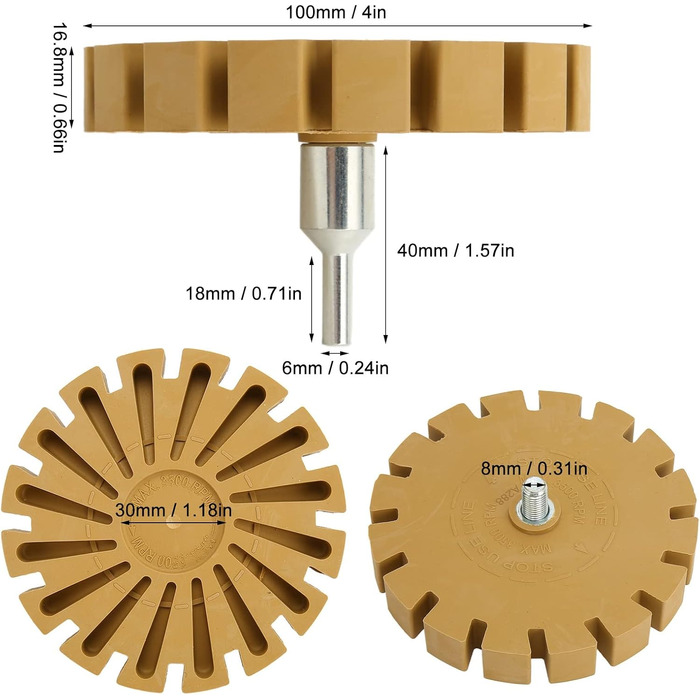 Дюймове гумове гумове колесо Qyebavge, кругле лезо вентилятора для електричного ручного дриля, ефективне видалення наклейок, 100 мм, для автомобілів і автофургонів, 4-
