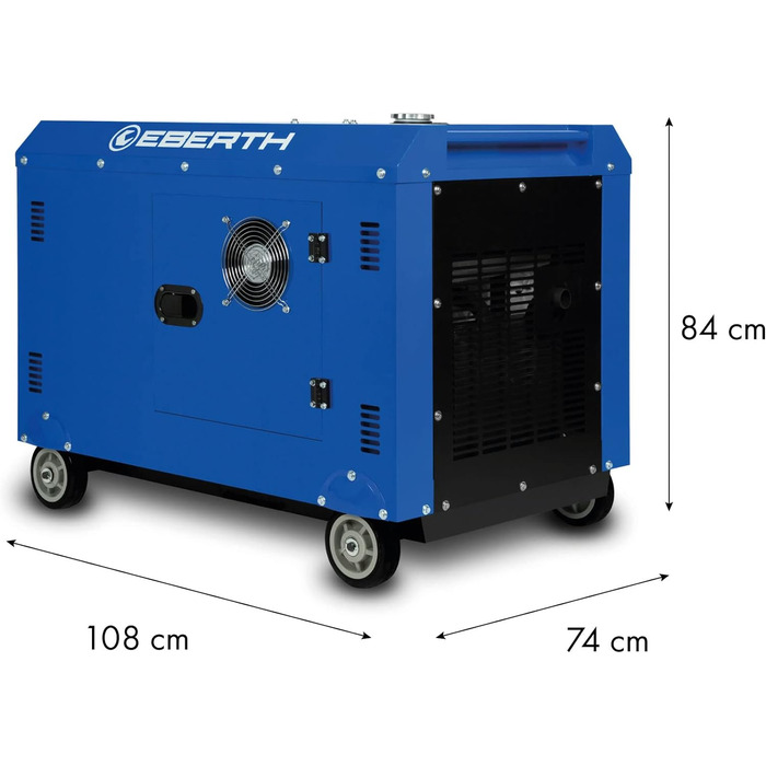 Генератор аварійного живлення EBERTH 8000 Вт дизель, генератор електроенергії потужністю 13,9 к.с., 4-тактний дизельний двигун, 3-фазний генератор електроенергії з 400V, 2 шт. 230V, 12V, автоматичний регулятор напруги AVR, захист від нестачі масла Генерат