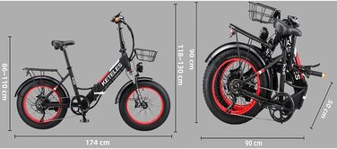 Електричний велосипед KETELES Folding E-Bike 20 дюймів, літієва батарея 48В 18Ач, складний міський електровелосипед з жировими шинами 4', гідравлічне гальмо, для дорослих, чоловіків, жінок. чорний