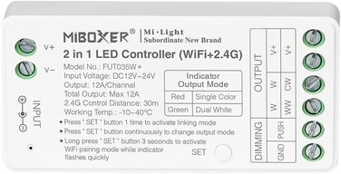 Контролер світлодіодної стрічки LGIDTECH FUT035W Miboxer 2-в-1 WiFi 2.4G, пряме керування додатком для смартфона, сумісний з голосовим керуванням Storeo Echo Alexa Google Home