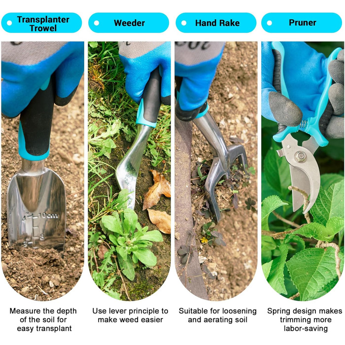 Набір садових інструментів із протиковзкою гумовою рукояткою, набори садових інструментів із нержавіючої сталі (11 предметів), потужний набір ручних інструментів для вулиці, міцна сумка, килимок для пересадки, інструмент для видалення бурянів, ідеальні по