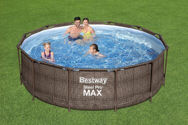 Набір каркасних басейнів Bestway Steel Pro MAX з фільтруючим насосом Ø 366 x 100 см, Ротанговий вигляд (шоколадно-коричневий), Круглий