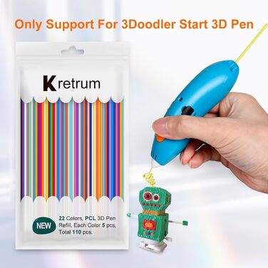 Кольори 3D Doodler Pen Заправки для 3D Pen 3Doodler Start Низька температура друку Нитка PCL 3Doodler Start Заправні пакети Кожен колір 15,2 см x 5 шт. Всього 110 шт. Підходять лише для 3D, 22