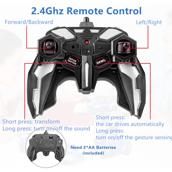 Іграшка-трансформер, робот-автомобіль з жестами рук, що чує світлодіодну музику та звуковий ефект, автомобіль на дистанційному управлінні з пультом дистанційного керування 2,4 ГГц Акумуляторні батареї для дітей Подарунки для хлопчиків від 3-10 років Жовти