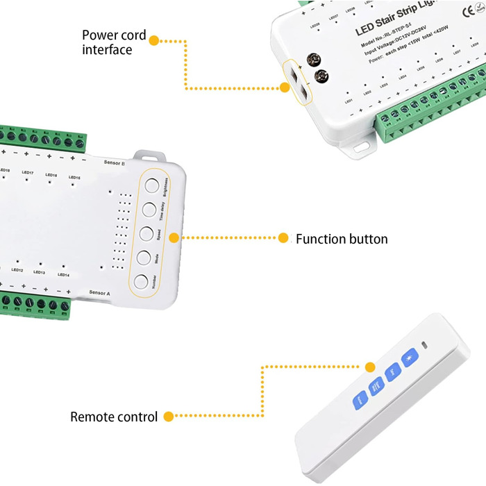 Світлодіодне освітлення сходів XLSBZ з детектором руху, світлодіодна сходова стрічка з 16 сходинок Тепле світло (28 сходинок RL-STEP-04 (з пультом дистанційного керування))