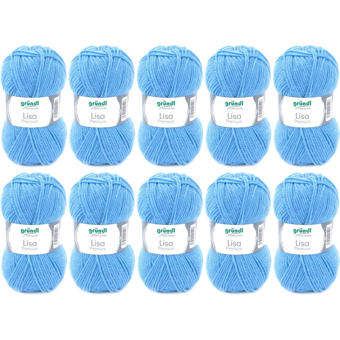 Пряжа Grndl Lisa Premium Uni Knitting & Crochet Yarn (м'яка і схожа на шерсть, проста в догляді пряжа для в'язання з 100 поліакрилу, 50 г/ 133 м, розмір голки 3,5 - 4,5, 10 клубків по 50 г кожен), (середній синій)