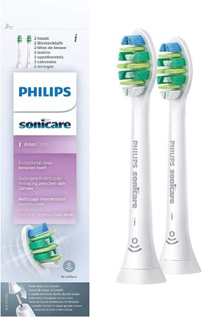 Оригінальна щітка Philips Sonicare InterCare HX9002/10, до 7 разів більше видалення нальоту, RFID-чіп, стандартна, упаковка з 2 шт. , біла 2 шт. и одинарна