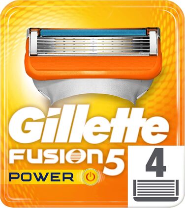 Леза для бритви Gillette Fusion 5 Power з обрізним лезом для точності та покриття тертям, 4 змінні леза