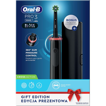 Електрична зубна щітка Oral-B Pro3 3500 Black CrossAction з дорожнім кейсом чорний 1 наконечник захисний чохол