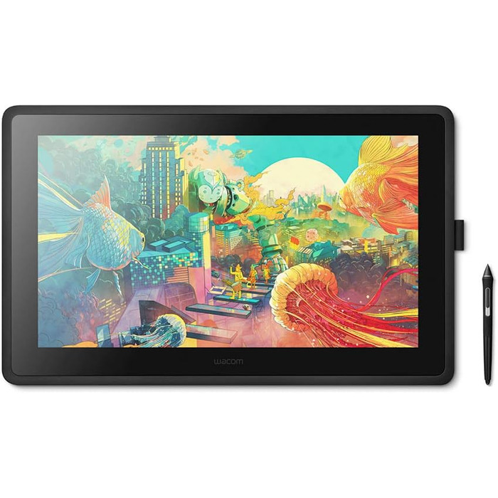 Планшет Wacom Cintiq 16 Creative Pen Display Tablet (для ескізів, ілюстрацій і малювання безпосередньо на екрані, з дисплеєм Full HD (1 920 x 1 080), підходить для Windows і Mac), чорний (22 дюйми, набір з 10 стандартних наконечників)