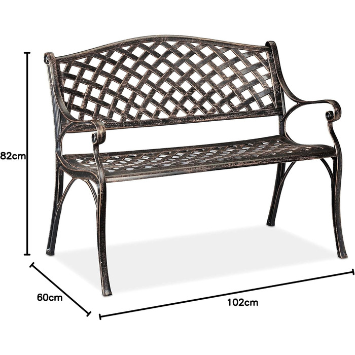 Садова лавка Relaxdays, сад і балкон, 2-місна, антикварний дизайн, алюмінієва лавка, HBD 82x102x60 см, чорна бронза