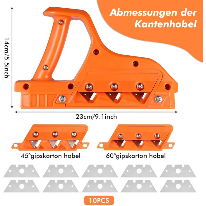 Рубанок Fentar для гіпсокартону, Рубанок для гіпсокартону з набором лез 45 і 60, Надійний ручний рубанок для різання гіпсокартону, Багатоцільовий рубанок для гіпсокартонних пробкових плит із заміною 10 лез