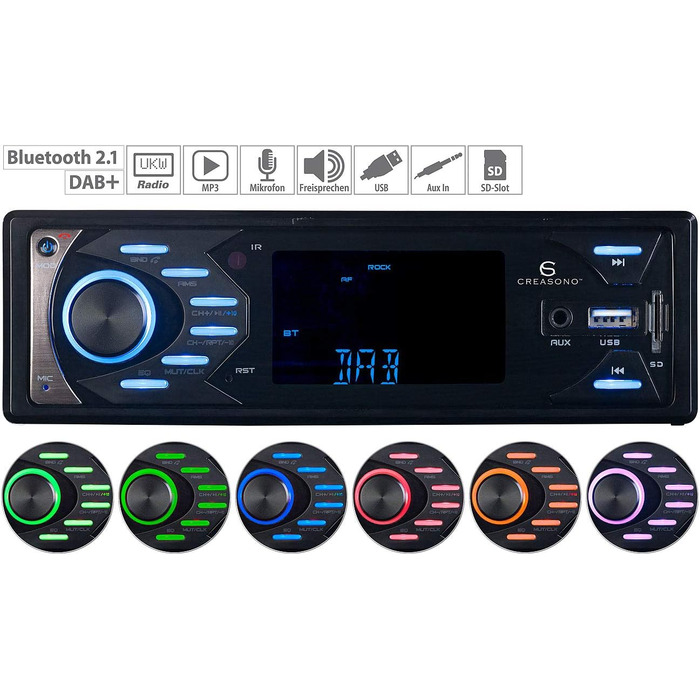 Автомагнітола Creasono MP3 з DAB, Bluetooth і функцією гучного зв'язку, USB, SD, 4x45W