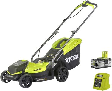 Акумуляторна газонокосарка Ryobi (ширина зрізу 33 см, регульована висота зрізу, з мішком для збору сміття 35 л мульчувальний клин, з акумулятором) RLM18X33B40