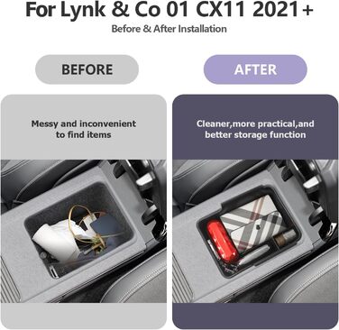 Сумісний з Lynk & Co 01 CX11 MY 2021-2023 2024 Центральна консоль Підлокітники Ящик для зберігання Органайзер Бардачок Автомобільні аксесуари Тюнінг з нековзним килимком