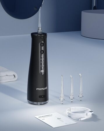 Іригатор для порожнини рота Акумуляторний Mornwell Water Flosser для зубів, 4 режими чищення 4 насадки Резервуар для води 260 мл Портативний іригатор для порожнини рота Interdental Cleaner для чищення BlackF32