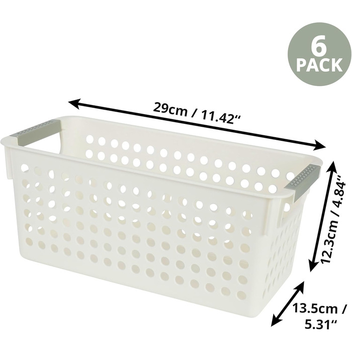 Коробка для зберігання з 6 предметів Пластиковий кошик для зберігання з ручками - Біла кухонна шафа Органайзер Коробка Кошики Пластикова коробка для зберігання Полиця для ванної кімнати Пластикова коробка