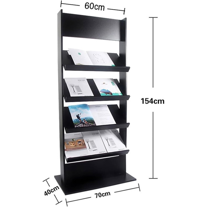 Підлоговий стелаж для журналів Підлоговий стелаж для газет, інформаційний стелаж, вертикальний стелаж для брошур, стелаж для газет і журналів, 4 полиці, класичний дерев'яний стелаж для газет Info White