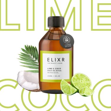 Олія для витягування рота ELIXR Lime Coco - 250 мл Освіжаюча олія для рота з лаймом і кокосом Аюрведичний догляд за ротовою порожниною для свіжого подиху та здорової гігієни порожнини рота Веганський та 100 натуральний