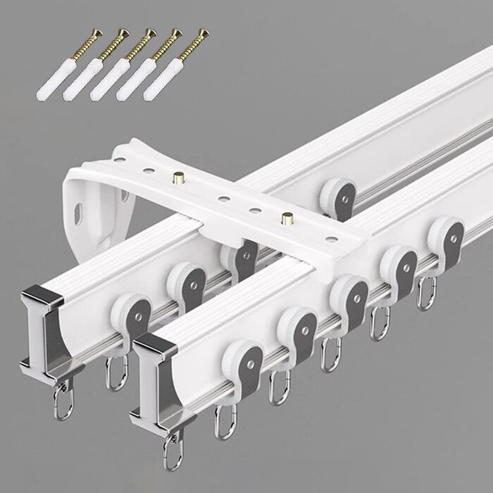 Настінний кронштейн для карнизів для штор, гнучкі карнизи для штор-перегородок для спальні/душової/будинку на колесах, розбірна подвійна система з монтажними аксесуарами (розмір 3,7 м)