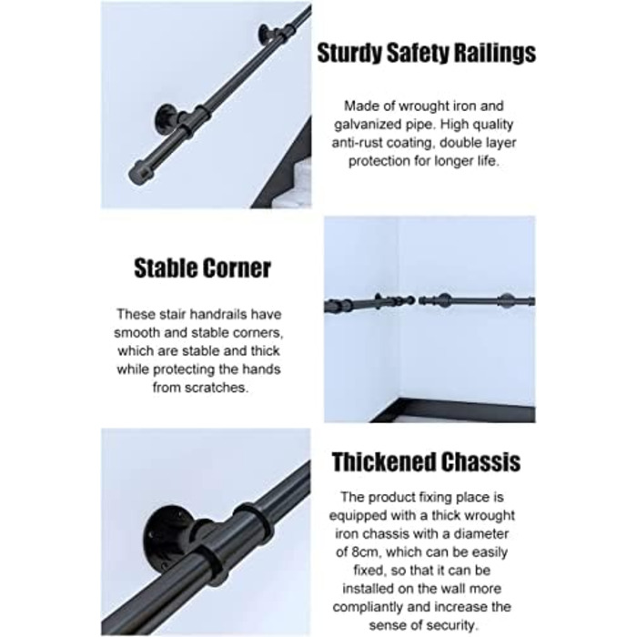 Промисловий металевий поручень для сходів, настінний, нековзний, стійкий до іржі та високих температур, поручень для людей похилого віку, вагітних жінок та дітей