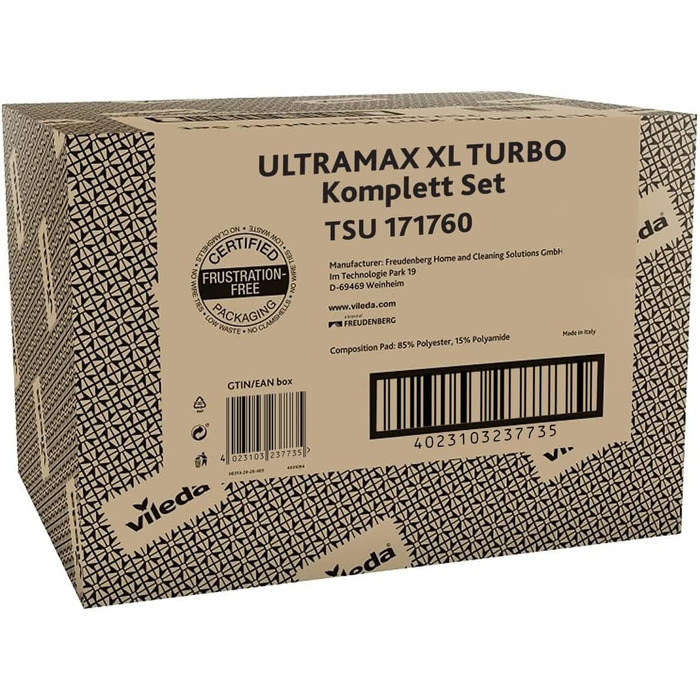 Набір Vileda Ultramax Turbo XL для підлоги XL з телескопічною ручкою для великих площ, відро з віджимом, для всіх твердих підлог