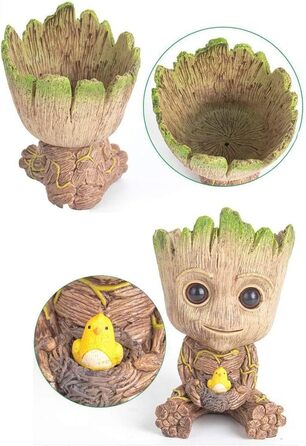 Квітковий горщик Baby Groot з дренажним отвором, фігурка Groot, інноваційна фігурка Baby Groot для рослин, ручки, прикраса робочого столу, зовнішній орнамент для офісної вечірки Різдво (курник квіти)