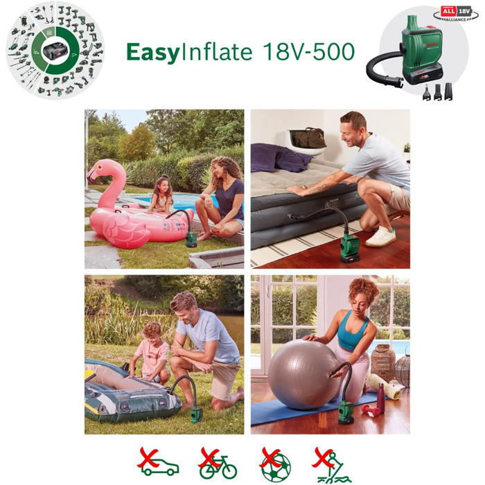 Електричний повітряний насос/повітряний насос Bosch для надувного матраца EasyInflate 18V-500 та повітряний насос/повітряний компресор UniversalPump 18V EasyInflate 18V у комплекті з повітряним насосом